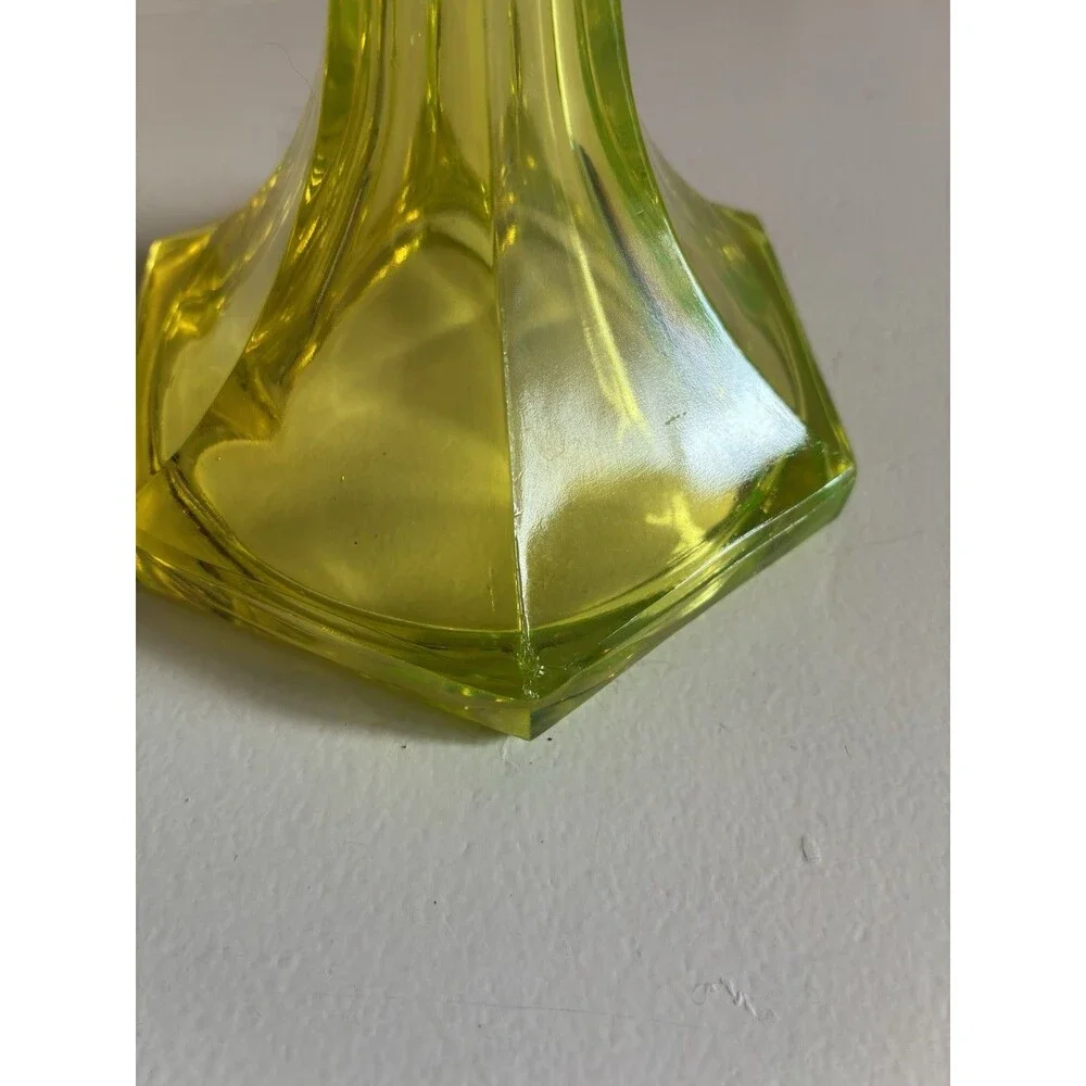 Vintage Antique Uranium Vaseline Glass Candlestick Set of 2 UV Taper Candles